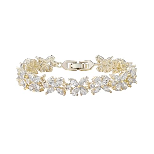 Crysdue Marquise Teardrop Cubic Zirconia Wedding Bridal & Prom Tennis Bracelets for Brides Bridesmaids, Silver/Gold/Rose Gold Plated Bracelet Gifts for Women - style: K_gold