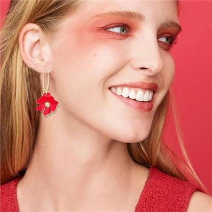 WCRAZYE Bohemian Daisy Flower Earrings Necklace Sets for Women Unique Trendy Boho Matte 3D Gold Flower Floral Petal Statement Earring Wedding Jewelry - color: Red