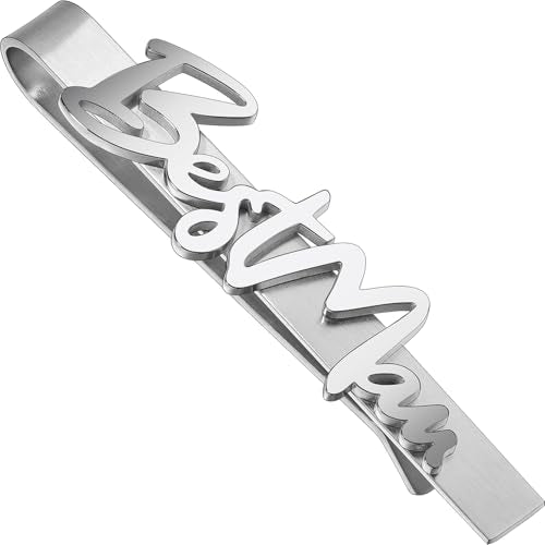 HAWSON Father of the Bride and Groom Tie Clip Best Man Skinny Stainless Steel Marriage Tie Bar Wedding Gift for Man - style: 2.5''-BESTMEN
