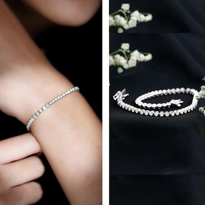 Bezel Set Moissanite Tennis Bracelet for Women, D-Vs1 Quality - style: 14K White Gold