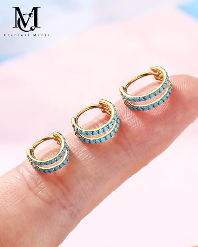 Nose Ring Hoop, 316L Stainless Steel Double Nose Rings, 20G Nose Piercing Jewelry for Women, Clear CZ Helix Cartilage Septum Nose Hoops - color: Turquoise-Gold-7mm