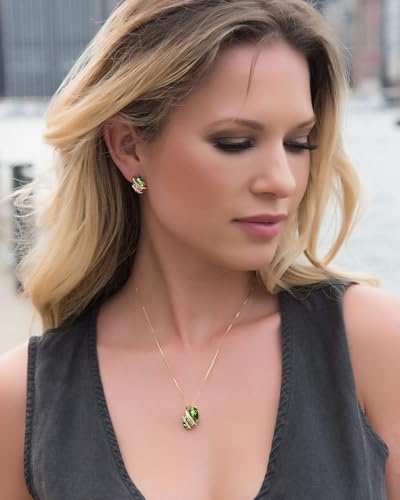 Gifts for Women, Wish Stone Stud Earrings with Birthstone Crystals, 18K Rose Gold Plated or Silver-tone - color: 108-August Birthstone-Peridot Green-Rose Gold Plated
