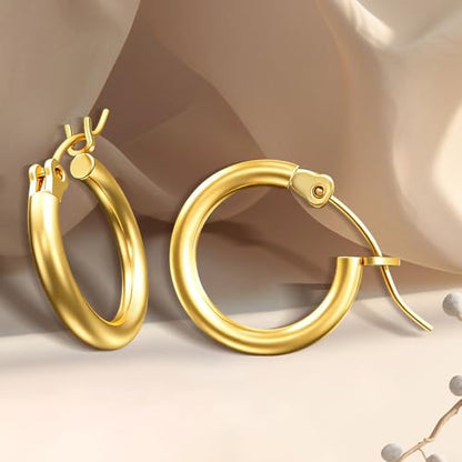 2mm Gold Earrings | Post Hoops Earrings For Women,Hollow Tube Hoops Earrings, Thick Gold Hoop Earrings, Hypoallergenic Lightweight Gold Hoop, Large Earrings 17/19//22/24MM - size: 24mm