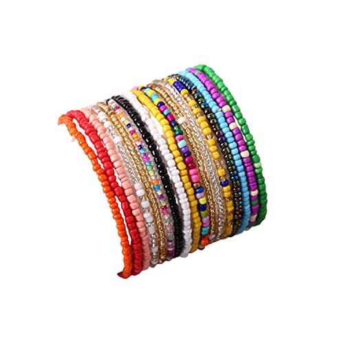 Soyzvteo 17Pcs Elastic Beaded Bracelets Bohemian Stackable Beaded Stretch Bracelets Colorful Boho Beach Bracelet Set Rainbow Handmade Seed Beach Bracelet Jewelry - color: 17Pcs