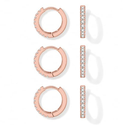 micuco 3 Pairs Small Hoop Earrings Tiny Cartilage Earrings for Women Men | Cubic Zirconia Earrings Huggie Hoop Ear Piercing Earrings for 8mm 10mm 12mm - color: 12# Rose Gold 10-10-10mm