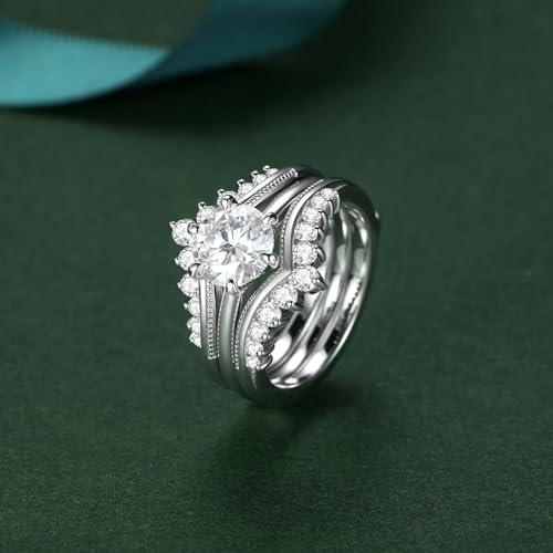 Moissanite Wedding Ring Set for Women D Color VVS1 Moissanite Engagement Rings 925 Sterling Silver Palladium and Rhodium Plated Promise Ring with Certificate - color: 2CTTW(1.5CT Center)