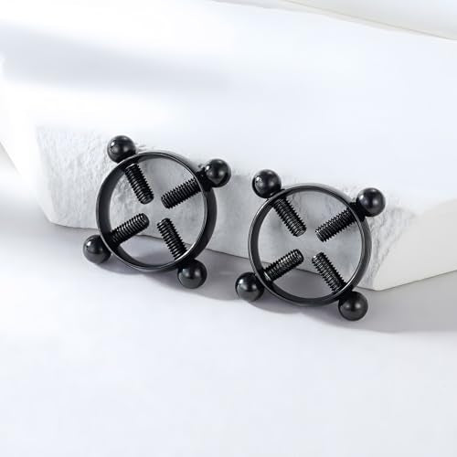 2Pcs Round Non Piercing Nipple Ring Fake Nipple Rings - color: Black
