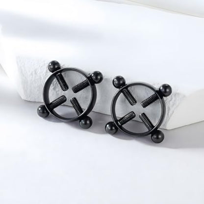 2Pcs Round Non Piercing Nipple Ring Fake Nipple Rings - color: Black
