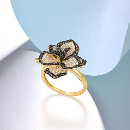 Santuzza Sterling Silver Gemstone Flower Ring for Women - color: [A]Peony-Brown