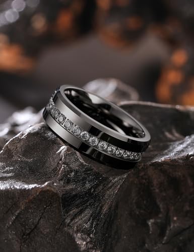 King Will 8mm Tungsten Carbide Rings for Men Cubic Zircon Stones Inlay - color: Gunmetal 8mm