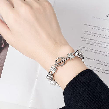 H&Beautimer Solid 925 Silver Bracelet Italian Handmade 0.35/0.4 Inch Box Chain Bracelet for Men's 7,7.5,8,8.5,9,9.5,10 Inch Hip Hop Style Jewelry - color: Silver, size: 7 inches
