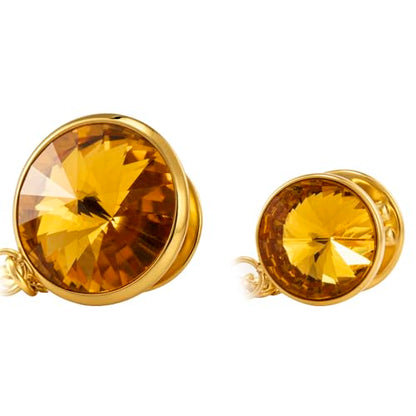 HAWSON Birthstone Brooch Pin for Men with Hanging Chain & Crystal, Mens Gold Tone Lapel Pin for Wedding/Birthday/Party Dress Suits Accessories - color: November Citrine
