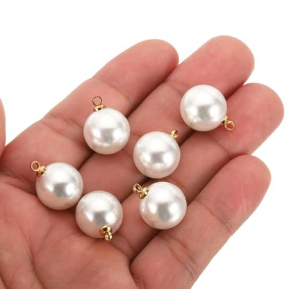 PATIKIL Pearl Charm, 100pcs Pearl Beads Faux Pearl Pendant Charm DIY for Jewelry Making Bracelets Earrings Necklace Crafts - color: Golden White, size: 14mm