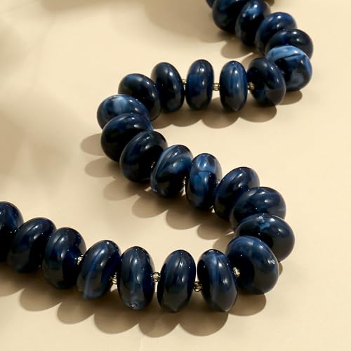 Elegance 11 designs Colorful Chunky Beaded Necklace for Women,Thick Acrylic Disc Bead Choker Statement Necklace Cute Trendy Necklaces Jewelry Gifts for Women - color: Navy blue