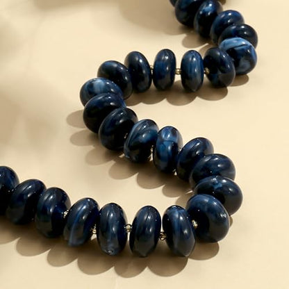 Elegance 11 designs Colorful Chunky Beaded Necklace for Women,Thick Acrylic Disc Bead Choker Statement Necklace Cute Trendy Necklaces Jewelry Gifts for Women - color: Navy blue