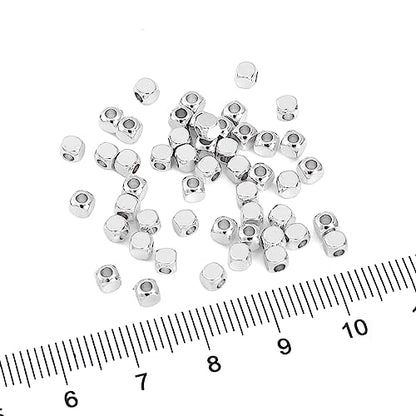 Silver Plated Cube Spacer Beads Round 3x3mm 50pcs for Jewelry Making Findings Non Tarnish - color: Silver, size: 3x3mm Round Cube
