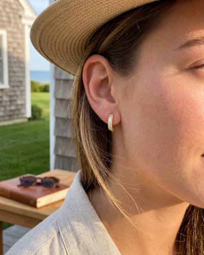 MUMREUES Gold Earrings for Women Trendy 14K Gold Plated Hoop Earrings Small Hoop Huggie Earrings Cubic zirconia Cute Simple Minimalist Dainty Hypoallergenic Jewelry Gifts for Her
