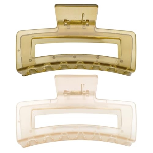 XXL Jumbo Rectangle Claw Clips for Thick Hair - Strong Hold Hair Clips | Rectangle Design | Matte Finish | Non Slip | Wide Opening | 2 Pack (Jelly Beige & Green) - color: Jelly Beige & Green