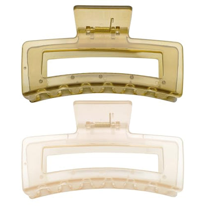 XXL Jumbo Rectangle Claw Clips for Thick Hair - Strong Hold Hair Clips | Rectangle Design | Matte Finish | Non Slip | Wide Opening | 2 Pack (Jelly Beige & Green) - color: Jelly Beige & Green