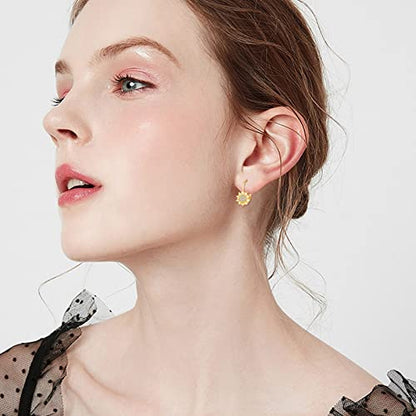 KECHO 14k Yellow Gold Sunflower Jewelry for Women, Fine Gold You are My Sunshine Jewelry Gifts for Her - style: Sunflower Leverback