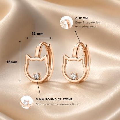 Gempires Huggie Hoop Earrings for Women | Cubic Zirconia Fashion Earrings Collection | Gold, Silver & Rose Gold Tone Styles | Lightweight Everyday Jewelry - color: CZ Cat Hoop