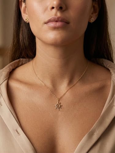 Gold Silver Pendant Necklace for Women, Dainty CZ Jewelry Gift | 14K Gold Silver Plated, Cubic Zirconia Pearl Charm, Trendy Layered Necklace, Adjustable Chain, Waterproof, Hypoallergenic - color: Gold-Spiral Sun