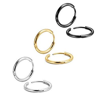EACHLP Tiny Hoop Earrings 18K Real Gold Plating Surgical Steel Unisex - style: 7MM Hoops