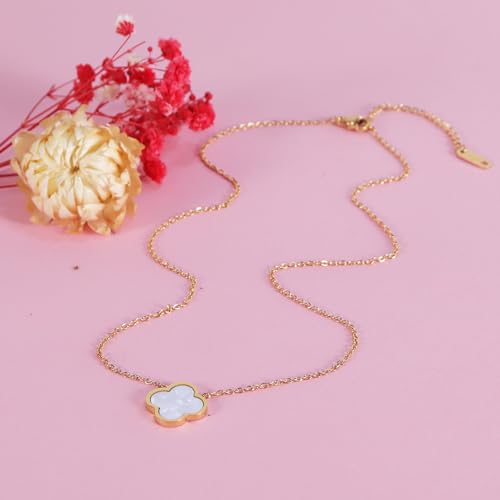 Delicacy Clover Bracelets Necklace Set:Clover Necklaces Clover Bracelet Women Link Bracelets Cute Gold Jewelry - color: White-Gold