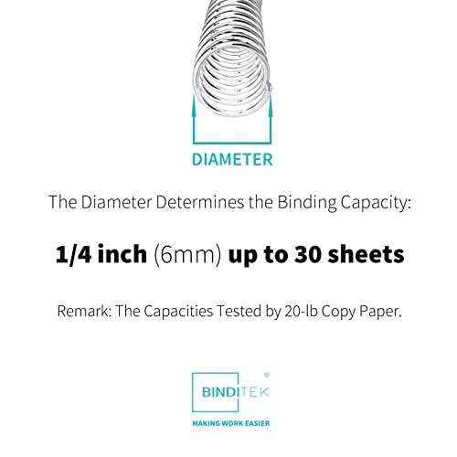 Binditek 50 Pack Plastic Spiral Binding Coils, 6mm(1/4"), 30 Sheet Capacity, 4:1 Pitch, Clear, 48Loops, for Letter Size, for Students and Coworkers | Coil Binding Spines, 1/4", 30 Sheet Capacity, 48 Loops, for Letter-Size Reports, Presentations, School an