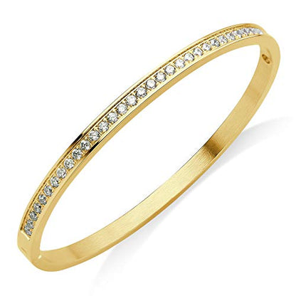 555Jewelry Womens Stainless Steel Fashion Cuff Hinged Lock Bangle Bracelet - color: Yellow Gold