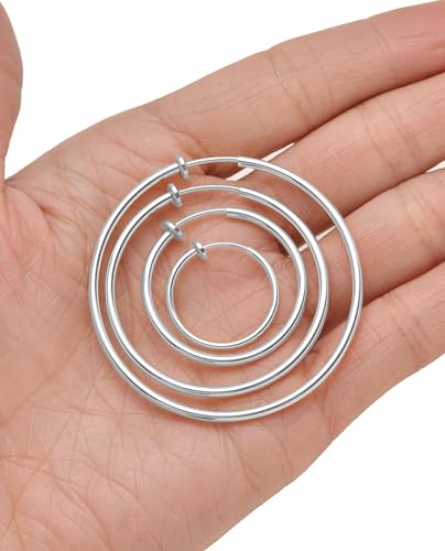 9 Pairs Clip on Hoop Earrings for Women Non Pierced Hoop Earrings Fake Spring Hoop Earrings Silver Gold Tone 9 Sizes - color: A: Silver Tone