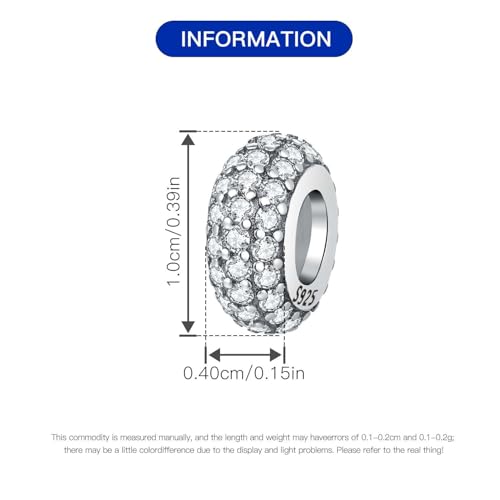 Spacer Stopper Beads for Bracelets & Necklaces, 925 Sterling Silver Beads | Smooth & Pave Cubic Zirconia (White, Blue, 18K Gold Plated) | Anti-Slide Separator Charms S925 Women Jewelry - color: 1Pcs Silver CZ Spacer