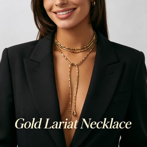 Long Pearl Necklaces for Women Layer Lariat Tie Necklace Adjustable Long Beaded Y Drop Choker Necklacess Bohemian Beach Wedding Party Jewelry Gifts - color: A-Gold