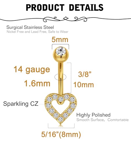 Silver Gold Belly Button Ring for Women Clicker Hoop Belly Rings Opal Navel Piercing Jewelry Dangle Hypoallergenic Surgical Steel Dainty Dangling Navel Rings for Women - color: F2-dangle-gold-3p