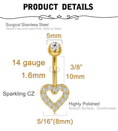Silver Gold Belly Button Ring for Women Clicker Hoop Belly Rings Opal Navel Piercing Jewelry Dangle Hypoallergenic Surgical Steel Dainty Dangling Navel Rings for Women - color: F2-dangle-gold-3p