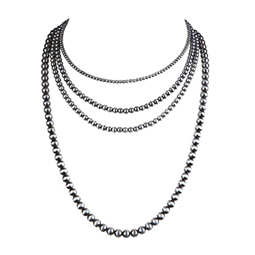 Western Jewelry Navajo Pearl Necklace for Women Handmade Long Boho Turquoise Pearls Layered Necklaces for Cowgirls - color: 4 Pearl Necklaces