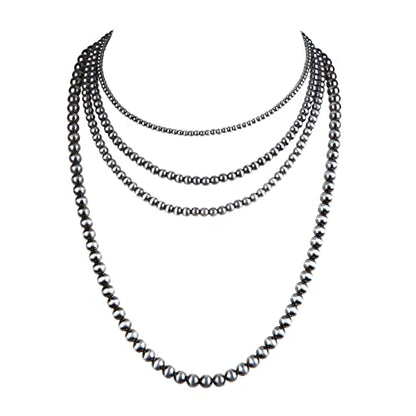 Western Jewelry Navajo Pearl Necklace for Women Handmade Long Boho Turquoise Pearls Layered Necklaces for Cowgirls - color: 4 Pearl Necklaces