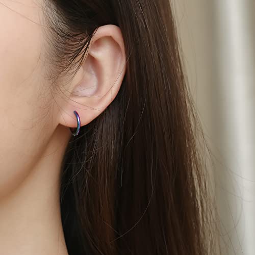 Osayia 316L Surgical Stainless Steel Small Hoop Earrings 8mm 10mm 12mm Hypoallergenic Huggie Thin Hoop Earrings Helix Lobes Hinged Sleeper Earrings Men Women for Cartilage Piercings - color: G: Rainbow (Diameter 8mm/10mm/12mm),3 Pairs