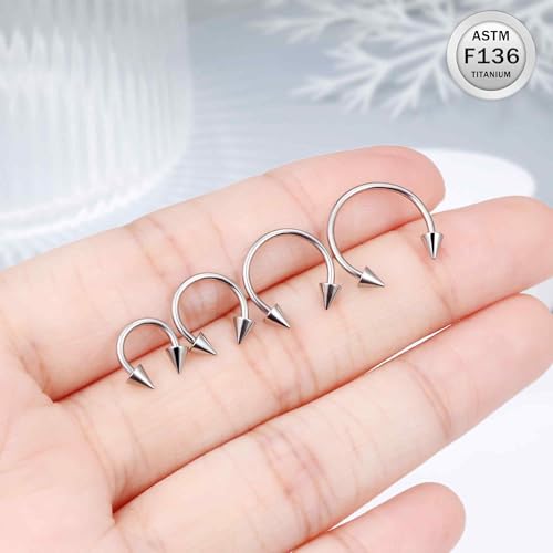 Ruifan 20G 18G 16G 14G 12G Horseshoe Nose Ring Titanium Septum Rings Piercing Jewelry Cartilage Conch Helix Rook Lip Tragus Earring Hoop Eyebrow Retainer For Women Men 6mm 8mm 10mm 12mm 14mm 16mm 19mm - size: Spike: 18G - 10MM