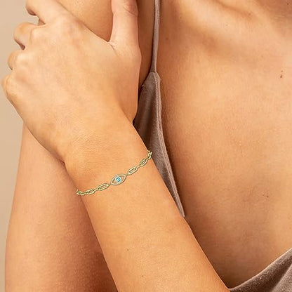 Fesciory Evil Eye Bracelet for Women, Gold Plated Adjustable Chain Jewelry | Blue Evil Eye Charm Bracelet, Lucky Amulet Symbolism, Dainty Adjustable Chain, Daily wear, Jewelry gifts - color: Gold-8