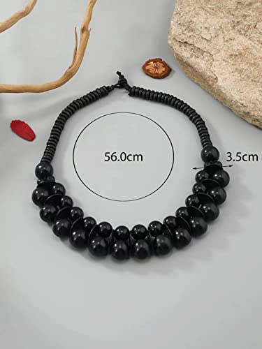 COLORFUL BLING Ethnic Large Chunky Wooden Beaded Necklaces Boho African Statement Necklace Handmade Tribal Collar Choker Bib Jewelry - color: joint black