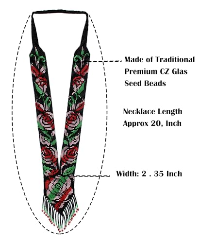 Long Beaded Necklace – Boho Native Handmade Seed Bead Tassel Necklace, Bohemian Large Statement Beaded Necklace for Women and s - color: Pattern 11