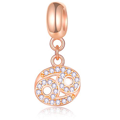 EMOSTAR Zodiac Sign Charms fits European Charm Bracelet – Rose Gold 925 Sterling Silver Necklace Pendant, 12 Horoscope Constellation Dangle CZ Birthstone Beads, Gifts for Women/Men/Birthday - color: Cancer (6.21 – 7.22)