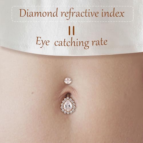 AROWRO Gold Belly Button Ring G23 Titanium Hypoallergenic 14G belly ring for Women Men Teardrop Navel Piercing Jewelry 10mm Barbell With Cubic Zircon - color: Gold+Clear CZ