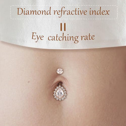AROWRO Gold Belly Button Ring G23 Titanium Hypoallergenic 14G belly ring for Women Men Teardrop Navel Piercing Jewelry 10mm Barbell With Cubic Zircon - color: Gold+Clear CZ