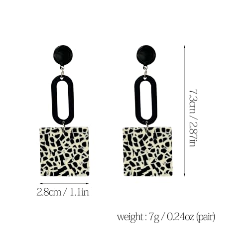 Retro Trendy Acrylic Multicolor Mottled Geometric Drop Earrings | Statement Dangle Jewelry for Women - color: white