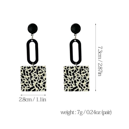 Retro Trendy Acrylic Multicolor Mottled Geometric Drop Earrings | Statement Dangle Jewelry for Women - color: white