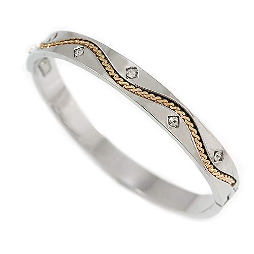 Silver Plated Oval Bangle Bracelet with Clear Crystal Accent - 18cm L