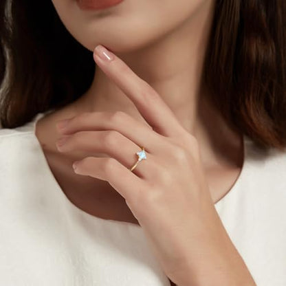 SHINYSO 14K Gold Plated Wedding Band for Women Thin Stackable Rings Opal Dainty Cubic Zirconia CZ Promise Engagement Ring Size 4-10 - color: Blue Opal