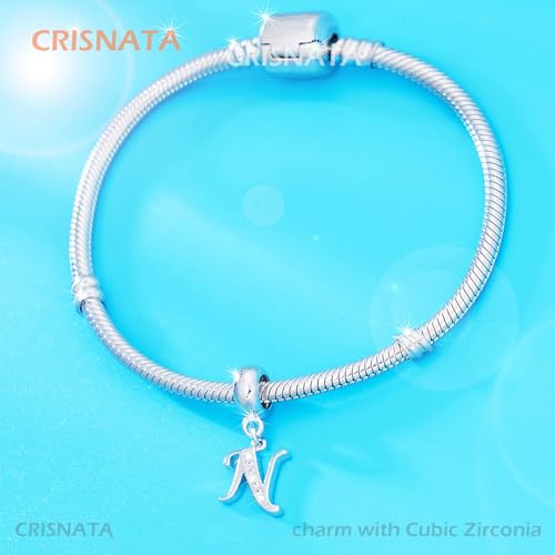 26 Letter Pendant Charms, Polished 925 Sterling Silver Complete Initial A-Z Dangling CZ Stone Alphabet Beads, fits European Bracelet Necklace, Gift for Mother/Father/Daughter/Son/Sister/Aunt - color: Letter N CZ Pendant Charm
